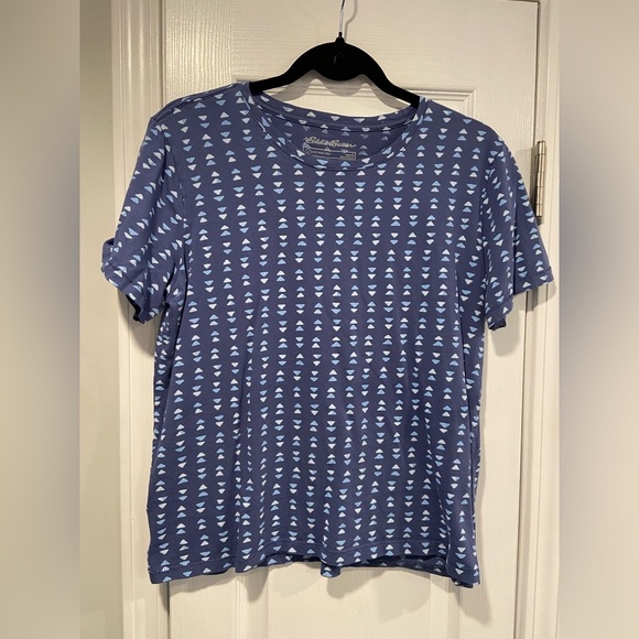 Eddie Bauer Size L Blue Geometric Cotton Short Sleeve Crew Neck Tee Shirt - Picture 1 of 12